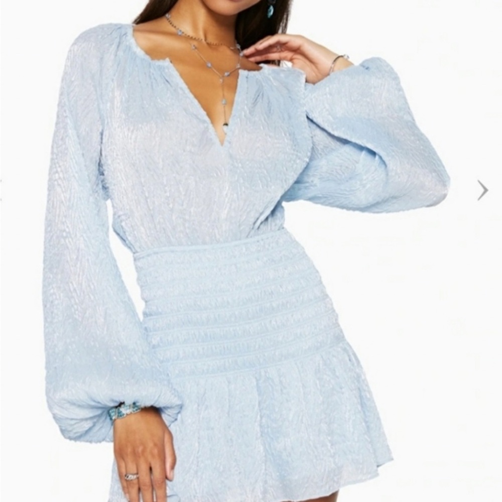 Ramy Brook Blue Bennett Shirred Ruffle Minidress